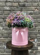 Цветочная композиция из Гипсофила и Розы в шляпной коробке в Курсаково