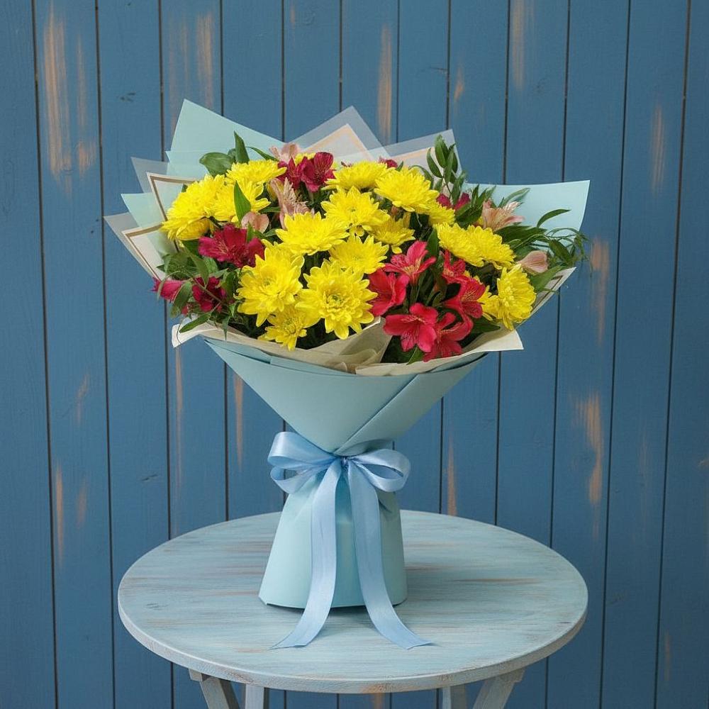 Букет цветов из: Альстромерии и Хризантемы в Курсаково