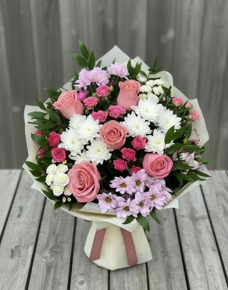 Букет цветов из: Альстромерии, Гвоздики, Розы и Хризантемы в Курсаково