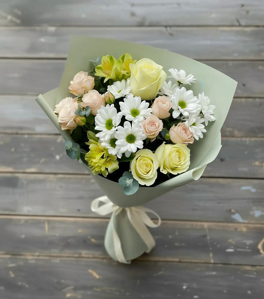 Букет цветов из: Альстромерии, Розы и Хризантемы в Курсаково