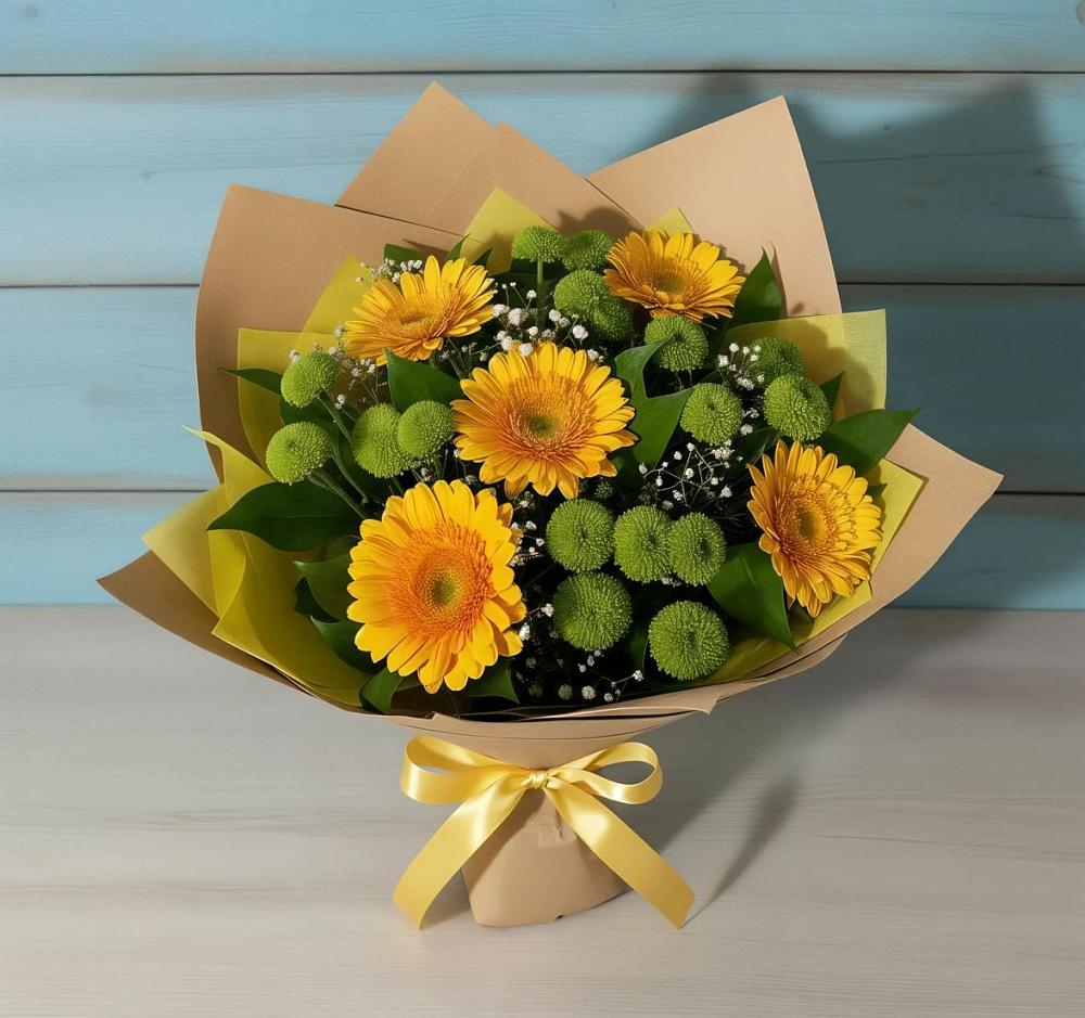 Букет цветов из: Герберы и Хризантемы в Курсаково