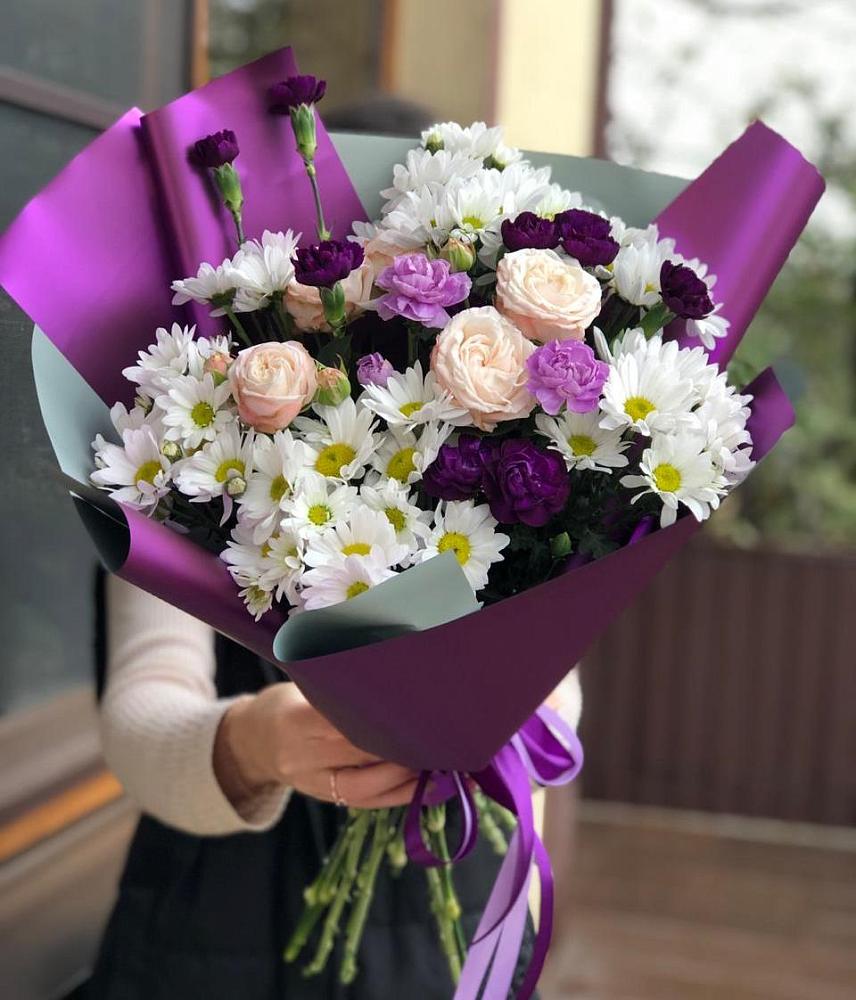 Букет цветов из: Хризантемы, Гвоздики и Розы в Курсаково