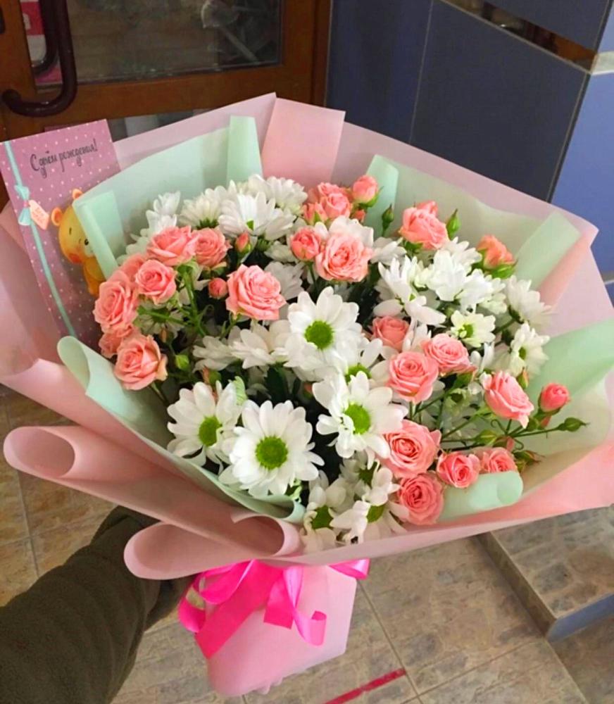 Букет цветов из: Розы и Хризантемы в Курсаково