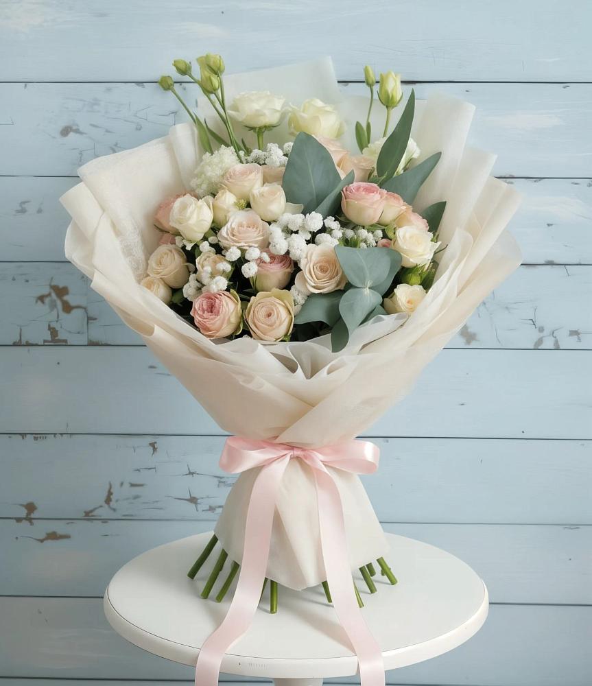 Букет цветов из: Розы и Лизиантусы в Курсаково