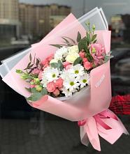 Букет цветов из:  Розы, Лизиантусы и Хризантемы в Курсаково