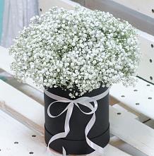 Цветочная композиция из Гипсофила в шляпной коробке в Курсаково